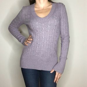 LOFT Cable Knit Wool Angora V-Neck Sweater Small